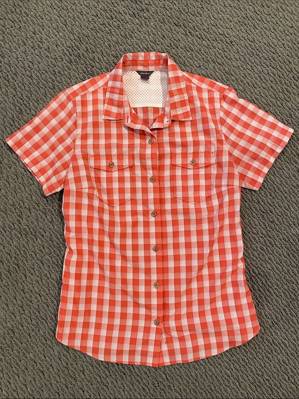 Eddie Bauer Coral/Red and White Gingham Button-Down Shirt
